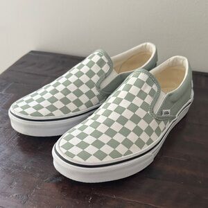 Vans Ice Burg Green and White Checkered Slip-Ons